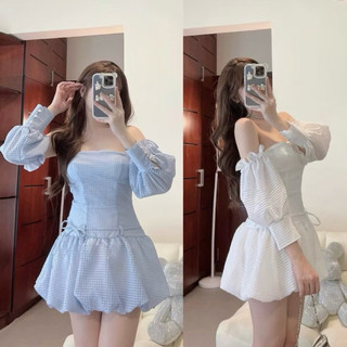 Đầm trắng ống ngực nơ phồng