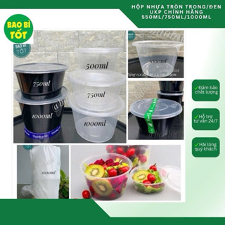 [50 hộp kèm nắp] Hộp nhựa tròn trong/đen UKP chính hãng 500ml/750ml/1000ml cho nhà hàng quán ănn