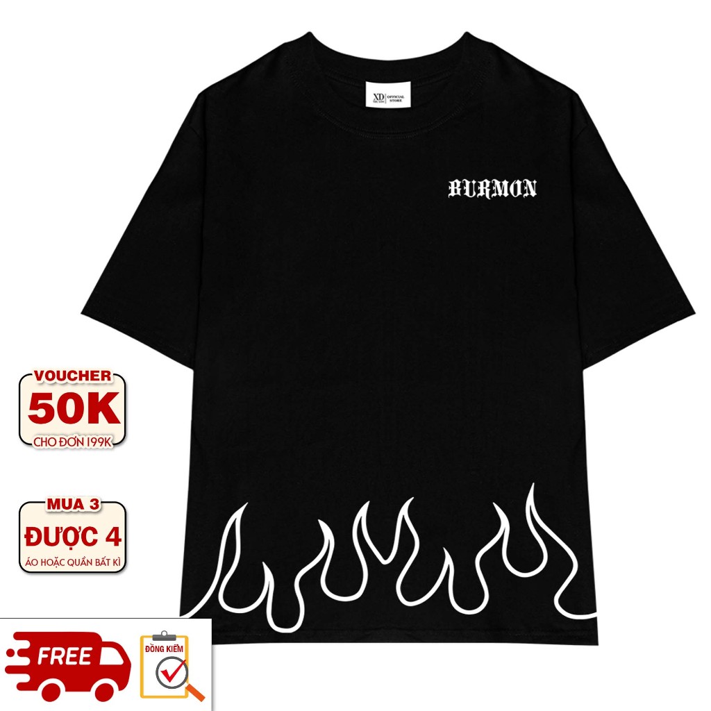 Áo Thun THE XIDE Hình FIRE BURMON  Chính Hãng Unisex Form Rộng Oversize Premium Cotton 100% 270gsm M