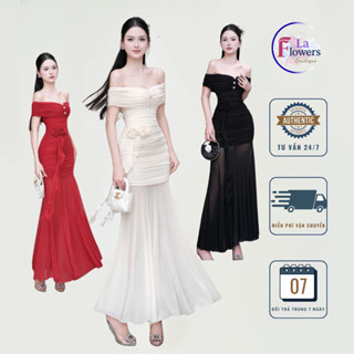  Váy Dự Tiệc Đuôi Cá Vai Trễ Cao Cấp – 3 Màu Đen Trắng Kem Đỏ Đô Váy Body Tôn Dáng Đầm body 