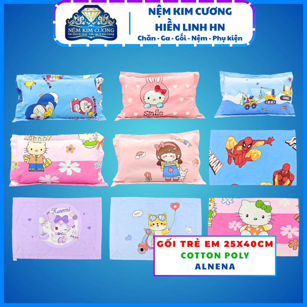 Gối trẻ em 25x40cm cho bé trên 1 tuổi vải Cotton Poly ALNENA chính hãng