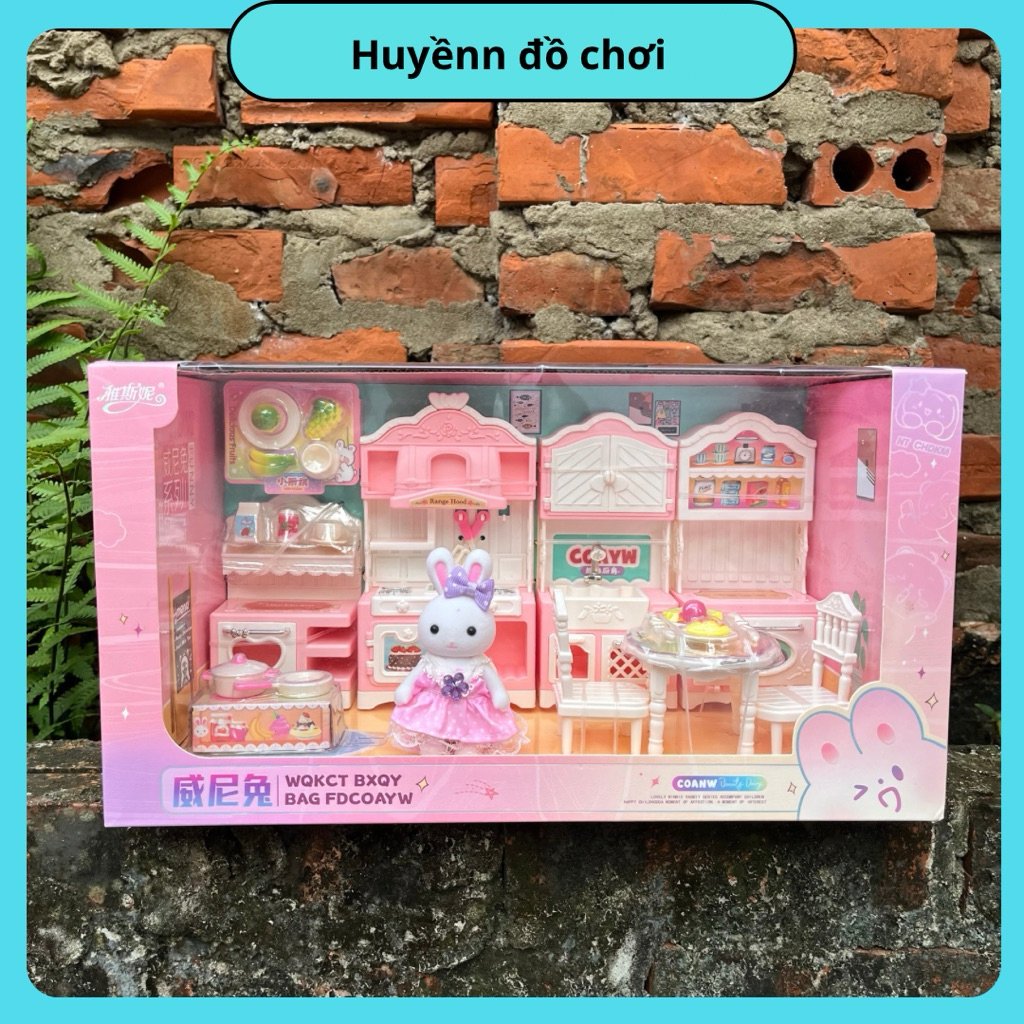 (Tổng hợp) Bộ đồ chơi thỏ dễ thương  Nhà búp bê mini kèm thú cưng, giường, xe ngựa, tủ đồ cho bé gái
