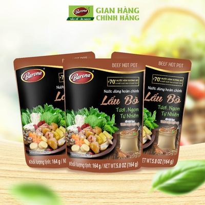 Combo 3 gói Nước dùng Lẩu Bò Barona 164g tươi ngon chuẩn vị không cần nêm nếm