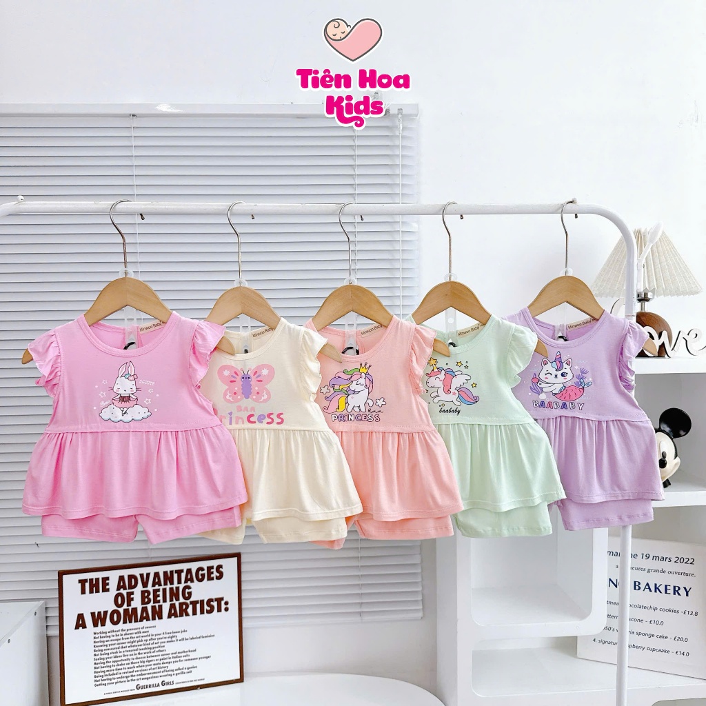 [Bé 7-29kg] Bộ ngắn tay cánh tiên dáng baby doll in hình nhỏ vải thun lạnh mềm mịn mát cho bé gái đi học đi chơi