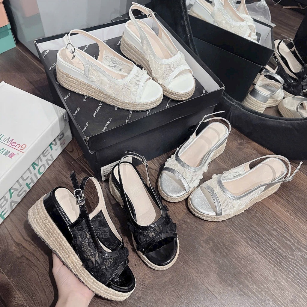 NS1 Sandal xuồng quai lưới U khoá gài đế cối cao 7cm - Bonita Shoes BMC21