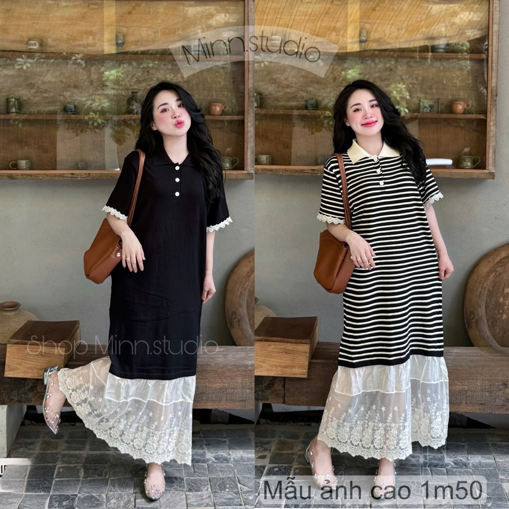 [Minn.studio] Váy Len mongtoghi cổ bẻ phối chân ren (Hàng QC chuẩn mẫu)