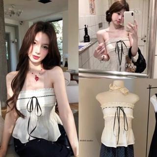 METWO. - Áo ống von quây ngực peplum phối viền ren bèo xếp ly eo thắt nơ WG.WE QC dáng xoè có đệm mút ulzzang HQ #5579