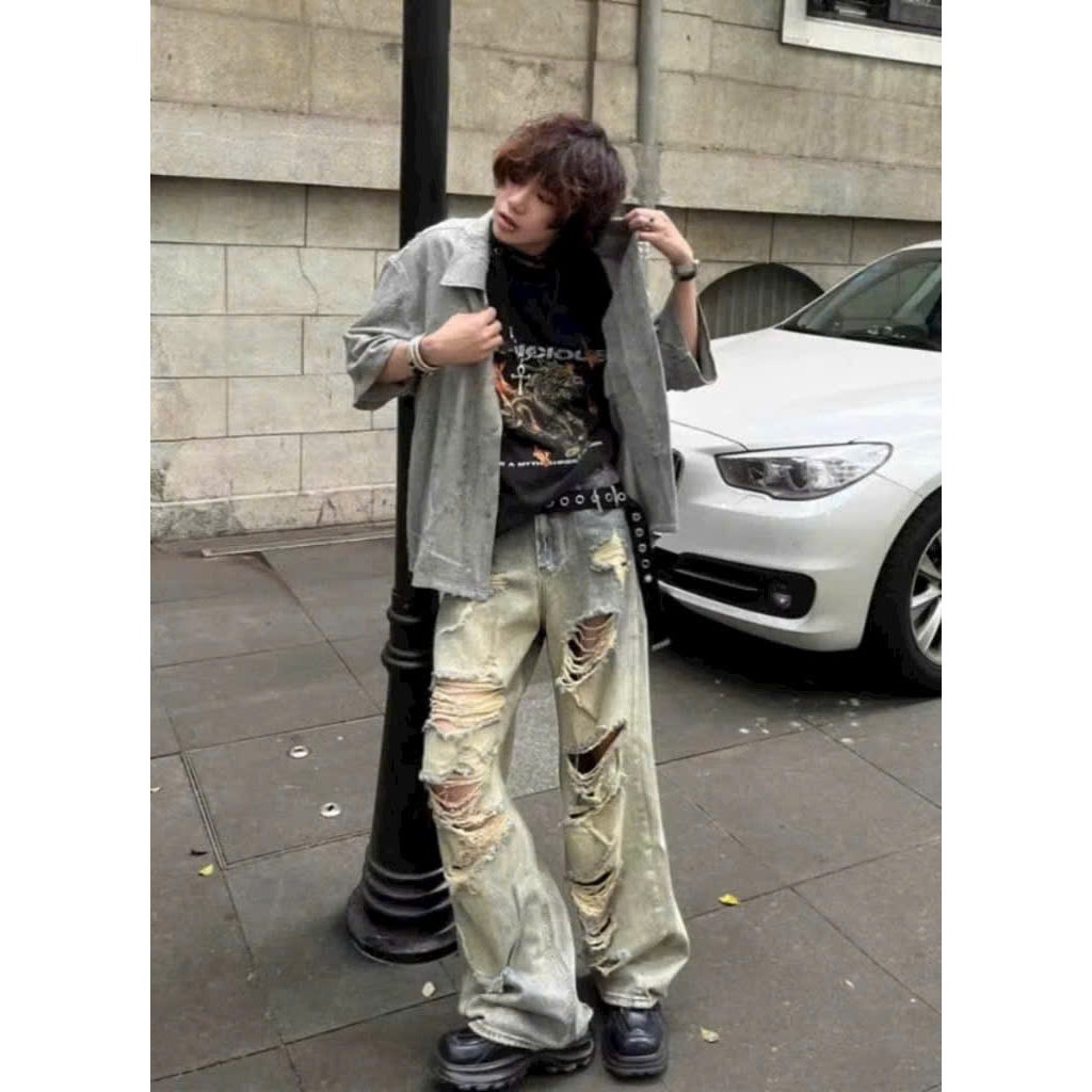 Quần jean nam ống xuông màu dơ bụi trơn was vàng thời trang cực chất | BigBuy360 - bigbuy360.vn