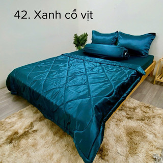 Bộ ga và vỏ gối phi lụa 1.8x2m, mền 2.2x2m, nệm dày 15cm( 5 món) phi khổ 1.5
