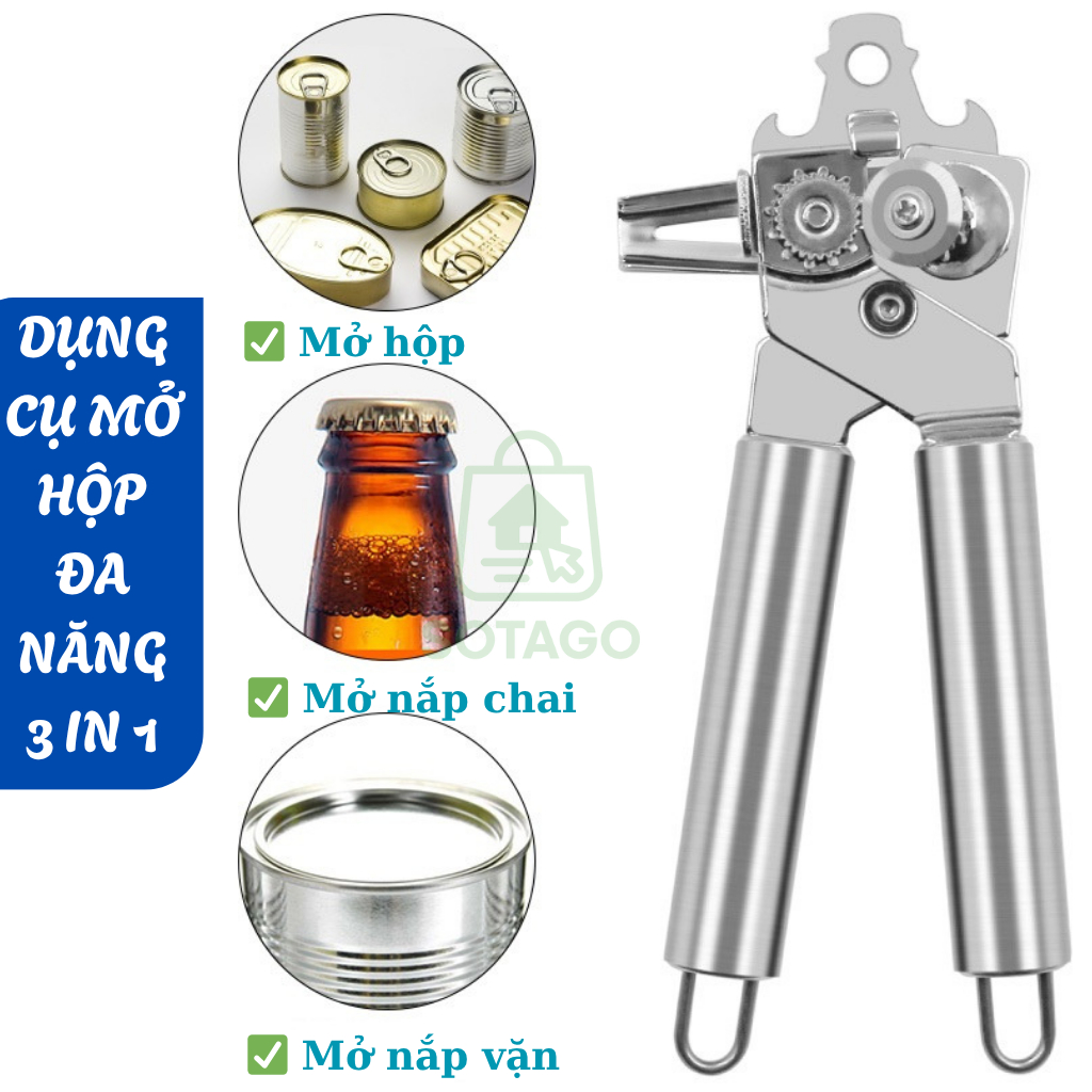 Dụng cụ khui lon hộp đa năng bằng Inox-Mở hộp, mở bia, mở nắp vặn tiện dụng- Dụng cụ khui đồ hộp thép không gỉ