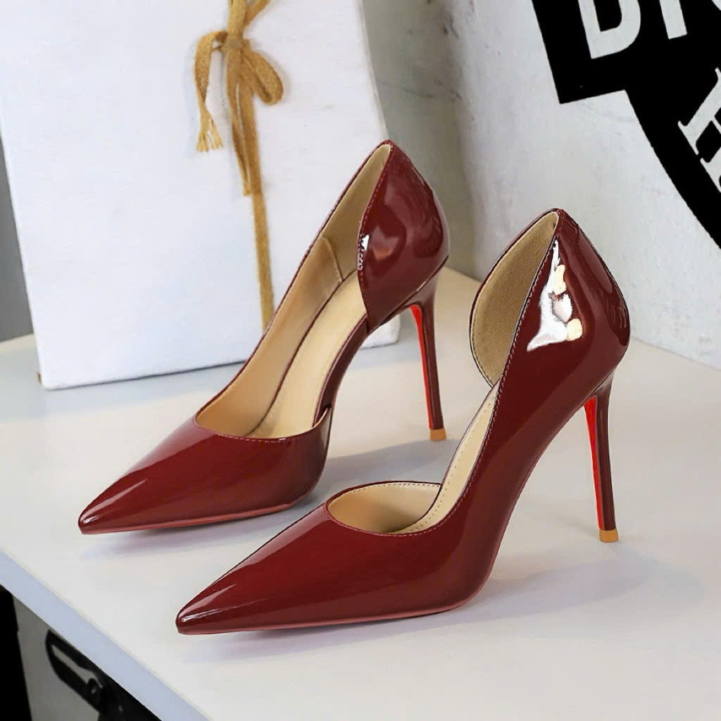 GIÀY CAO GÓT Chất Da Bóng HỞ EO Đế Đỏ Ball Trơn Gót Nhọn Cao 7p - 9p Dành cho Nàng đi chơi đi tiệc