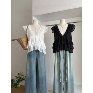   CHAN BIGSIZE 55-85kg  Áo voan tầng bèo cổ V phối ren bigsize 