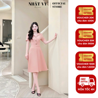  Đầm nữ Nhật Vy cổ V tay ngắn dáng xoè chất lụa công sở dự tiệc màu đen xanh hồng - D3439 