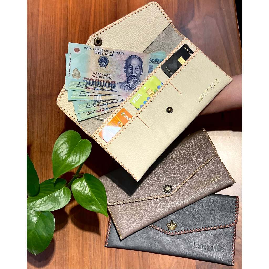 Ví nữ cầm tay Da Bò thật Handmade 3 ngăn