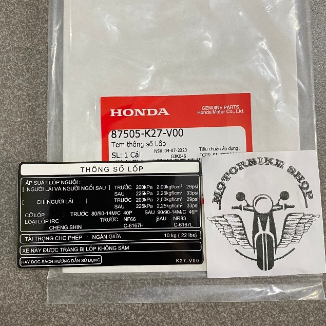 tem thông số lốp xe ab 125 2013-2017 chính hãng 87505K27V00