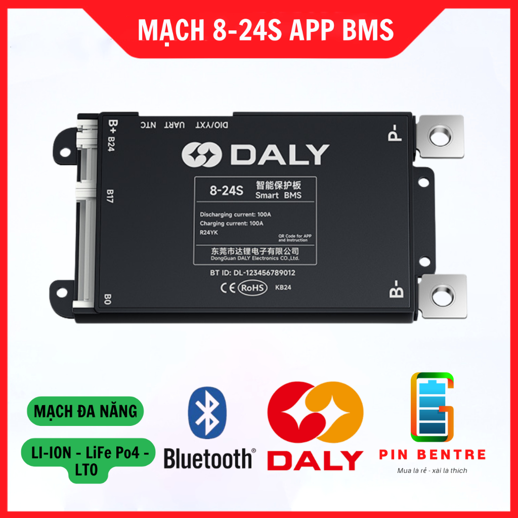 Mạch DALY 8S - 24S dòng 30A/40A/100A  quản lý Pin qua App BMS [PBT247]
