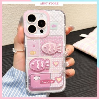  Ốp Lưng iPhone In Cá Hồng Chất Liệu Silicon Tích Hợp Giá Đỡ Và Gương cho Iphone 11 12 13 14 15 16 17 Pro Max Plus Air 