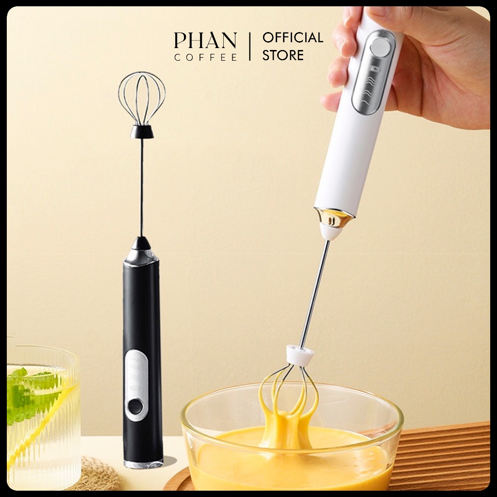 Máy đánh bọt 2 trong 1 đánh trứng, sữa, cà phê, sạc điện cổng USB - Phan Coffee