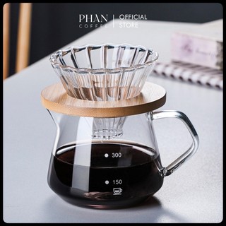  Bộ bình và phễu v60 giá đỡ bằng gỗ pha cà phê giấy lọc Pour Over Drip Coffee 