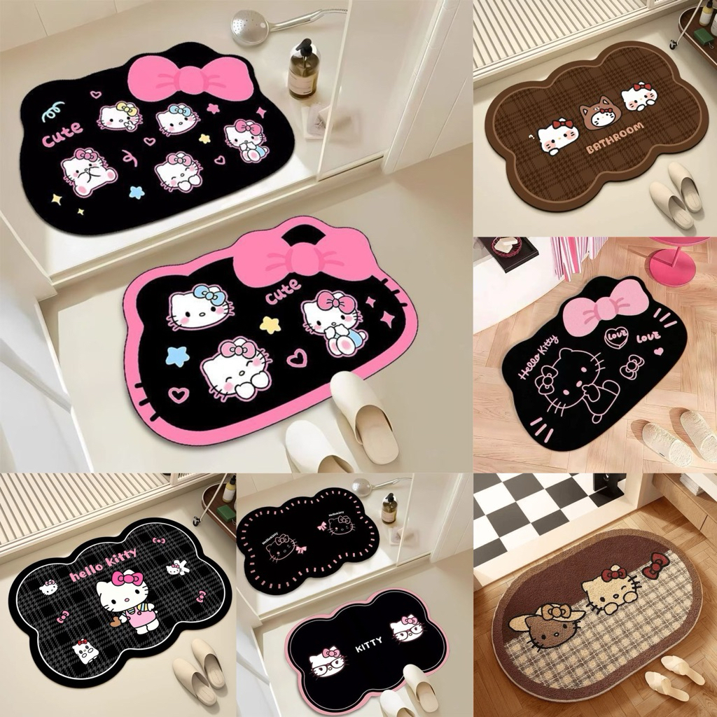 Thảm lau chân hình kitty dễ thương - Thảm chùi chân, Thảm nhà bếp Lông thấm hút nước kích thước 40x60cm