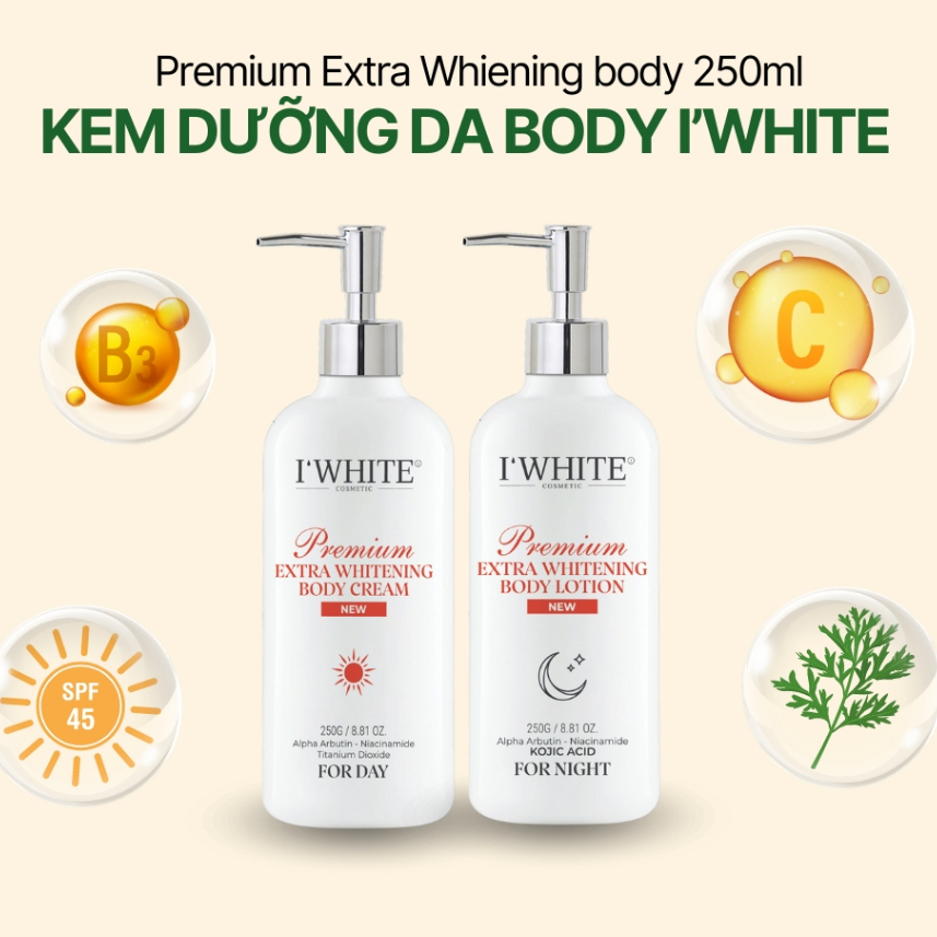 Kem Dưỡng Trắng Da Ngày Và Đêm IWhite Body cream Lotion 250ml SPF45+/PA+++ cân bằng độ ẩm
