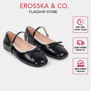 EROSSKA - Giày búp bê lolita mũi tròn phối ren quai ngang cao 1cm màu đen - EL101