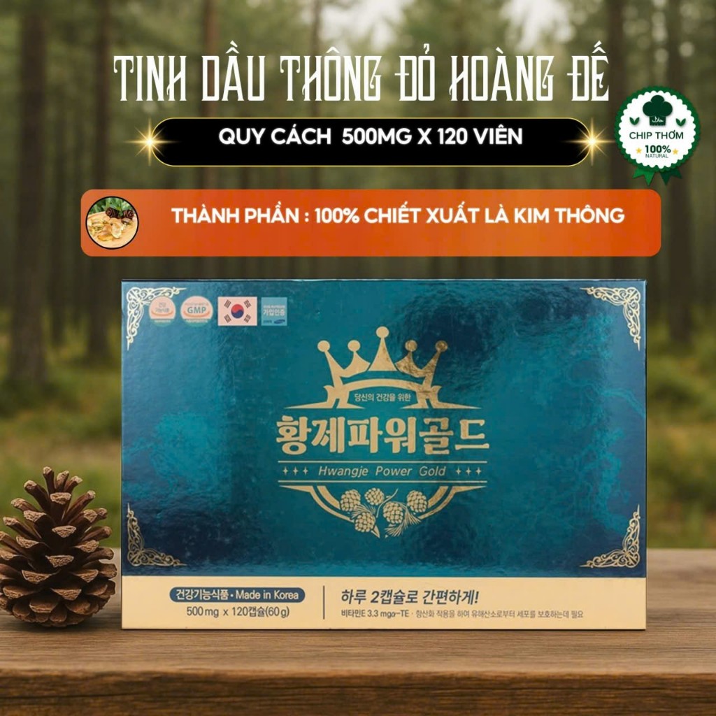 Tinh Dầu Thông Đỏ Hwangje Power Gold - Giúp Giảm Mỡ Máu, Đẹp Da, Ngăn Ngừa Lão Hóa -  Hộp 120 Viên