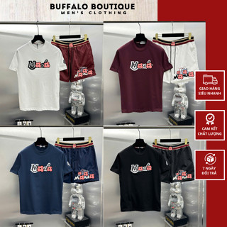 Bộ Quần Áo Nam Mon Cờ Lơ Phối Kẻ Cạp Quần Siêu Đẹp - Bộ Quần Áo Nam Nữ Mon Cơ Lơ Thêu Logo Giữa Ngực Siêu Chất