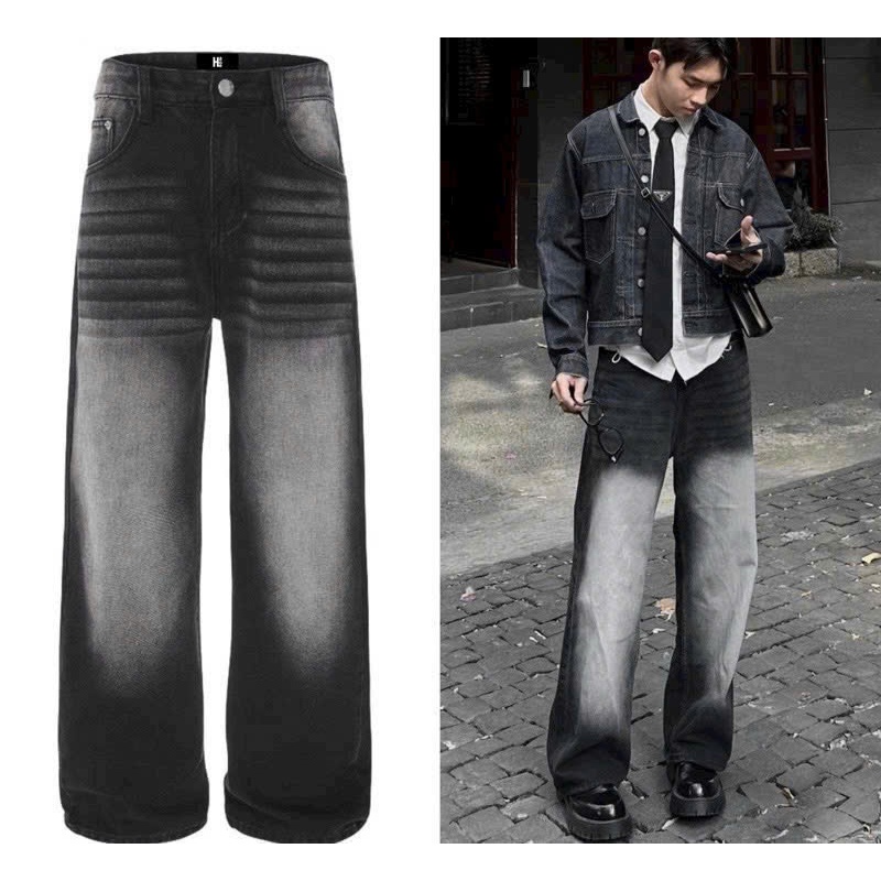 Quần jean nam ống xuông màu vintage xám bụi trơn was trắng thời trang | BigBuy360 - bigbuy360.vn