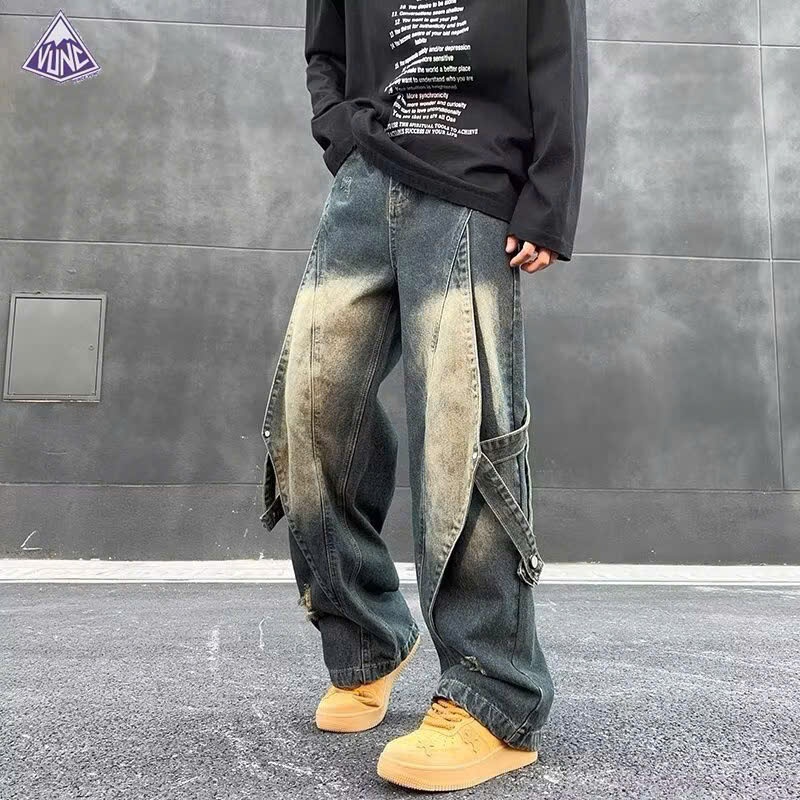 Quần jean nam ống xuông kiểu có dây was vàng phong cách đường phố thời trang | BigBuy360 - bigbuy360.vn