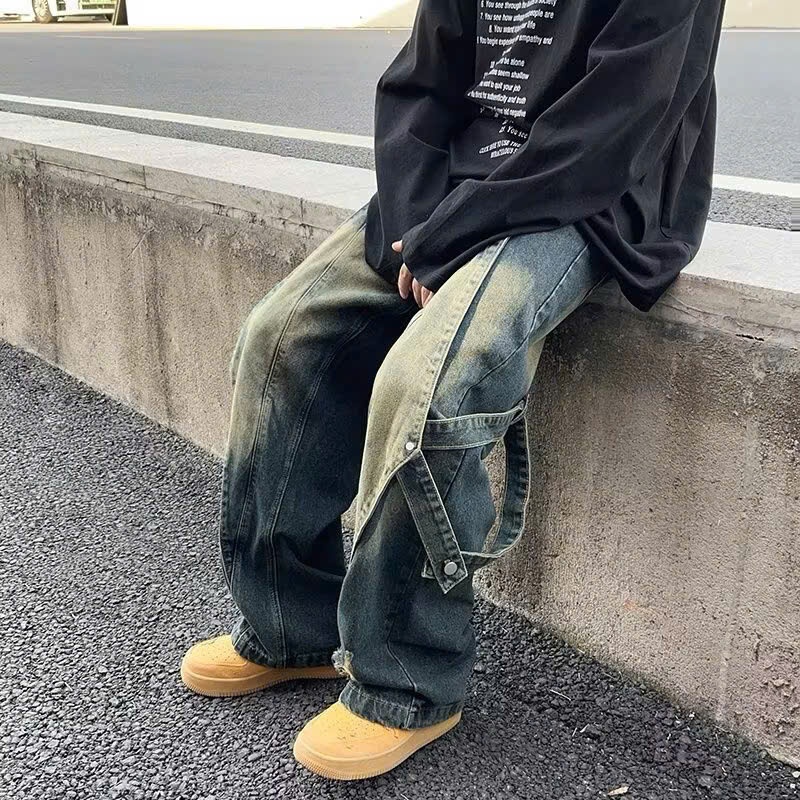 Quần jean nam ống xuông kiểu có dây was vàng phong cách đường phố thời trang | BigBuy360 - bigbuy360.vn