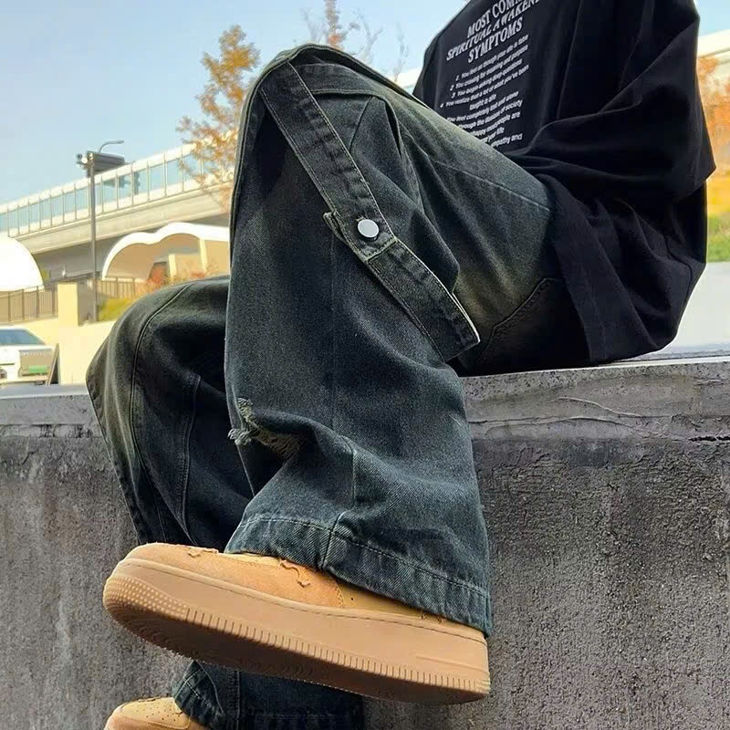 Quần jean nam ống xuông kiểu có dây was vàng phong cách đường phố thời trang | BigBuy360 - bigbuy360.vn