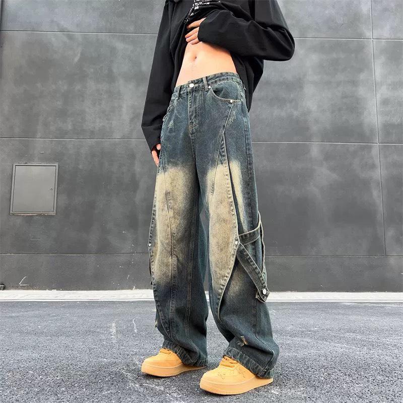 Quần jean nam ống xuông kiểu có dây was vàng phong cách đường phố thời trang | BigBuy360 - bigbuy360.vn