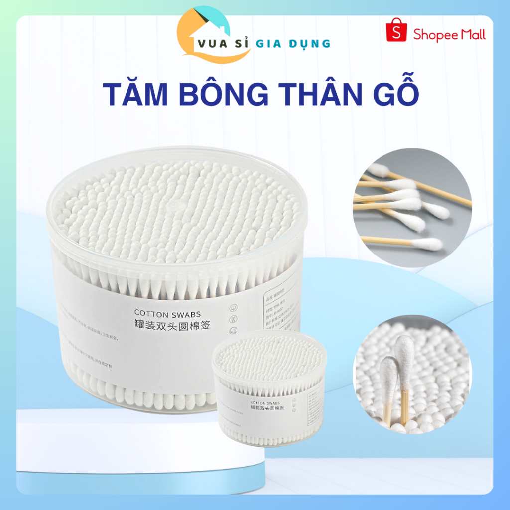 Combo 3 hộp tăm bông ráy tai chất liệu bông COTTON, thân gỗ 2 đầu cứng cáp,bông cotton mềm mại.