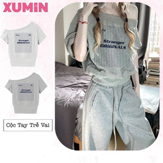 Áo Cộc Tay/ Dài tay Trễ Vai Dáng Boxy Chất Cotton Hàn Mềm Mịn ( Có Bo Chun ) Cộc Tay Trễ Vai Boxy In Hình " Strange "