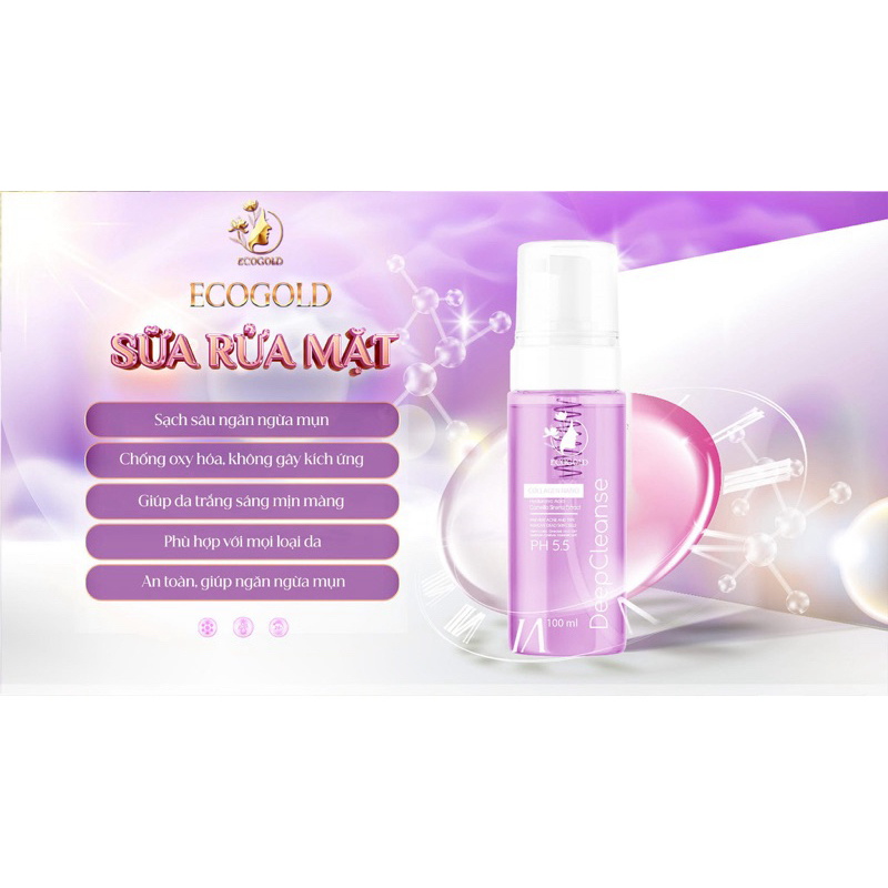 [Hàng Chính Hãng]Sữa rửa mặt tạo bọt dịu nhẹ Deep cleanse ECOGOLD 120ml