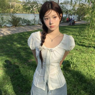 [ BẢN NÂNG CẤP CHIỀU DÀI ÁO ] Áo sơ mi hàn babydoll nữ kiểu tay phồng nơ ngực công chúa phong cách