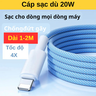  Cáp Sạc Nhanh PD 20w Dài 2M 1M Dây Sạc Nhanh Dù Chống Đứt Dùng Cho Củ Cạc Nhanh ip Type C To Light 