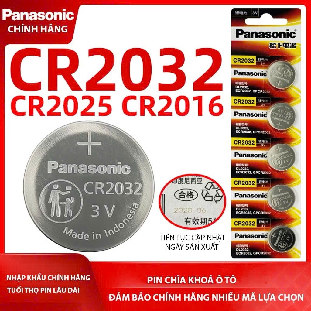 Pin CR2032/CR2025/CR2016 panasonic 3V Lithium Chính Hãng Vỉ 5 Viên Made in imdiaChính hãng