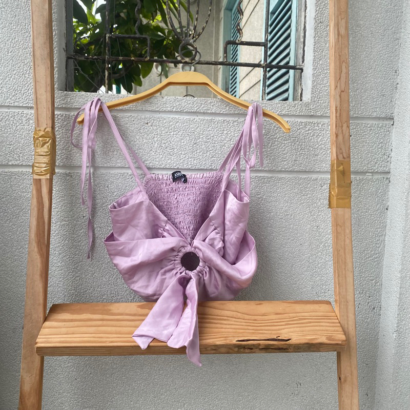 2hand áo tím croptop hiệu ASHLEY dài 39cm mã 292