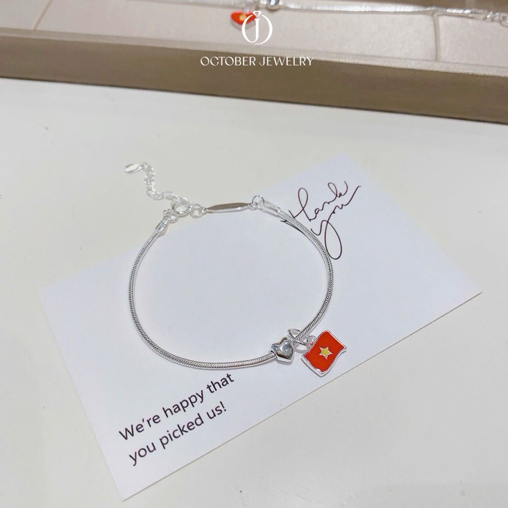 Lắc tay bạc nữ OCTOBER JEWELRY mix cham lá cờ LT88 [KÈM HỘP]