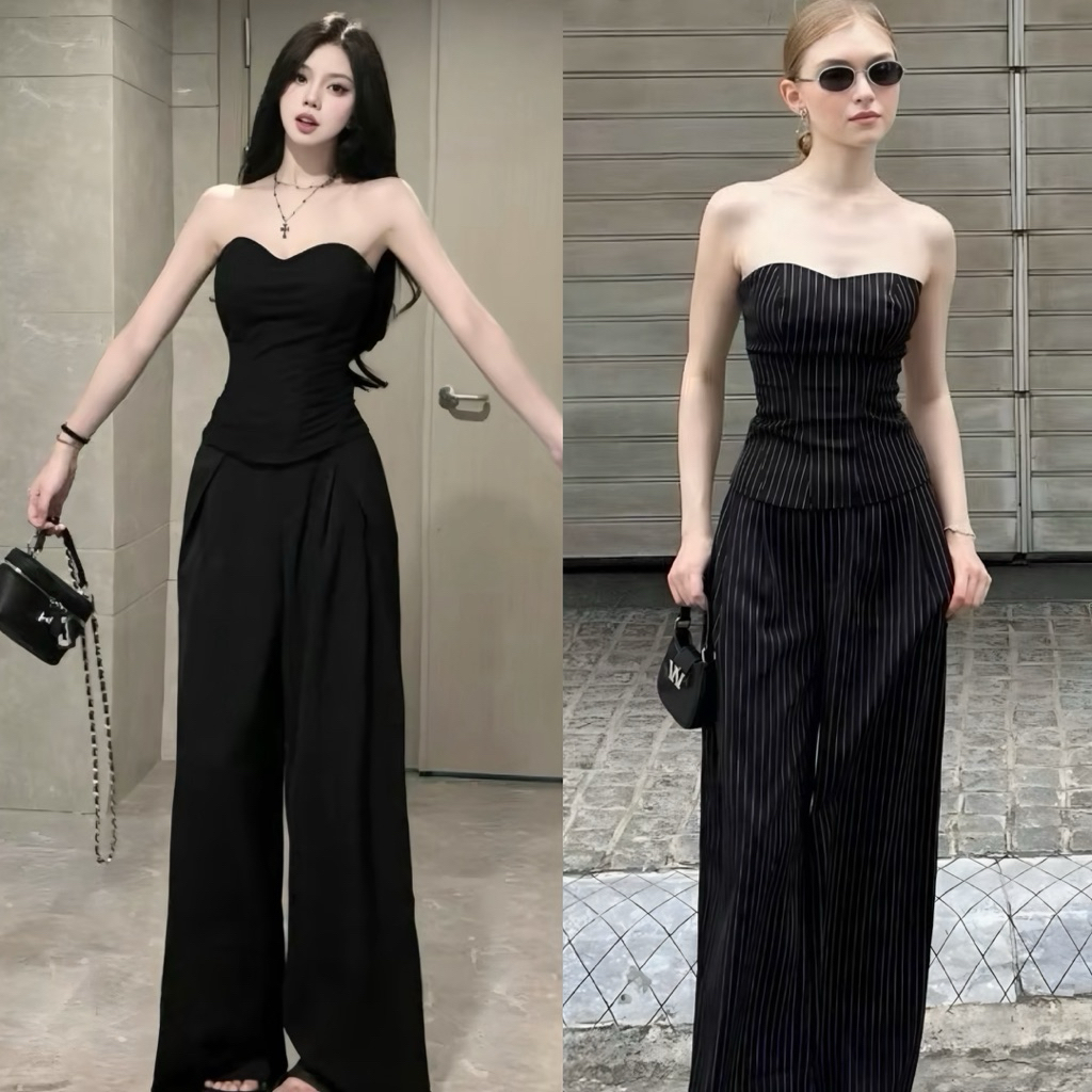    BÈO BÉO BIGSIZE   SET ÁO CÚP NGỰC TIM BO CHUN SAU KÈM QUẦN SUÔNG BIGSIZE 60-95KG 