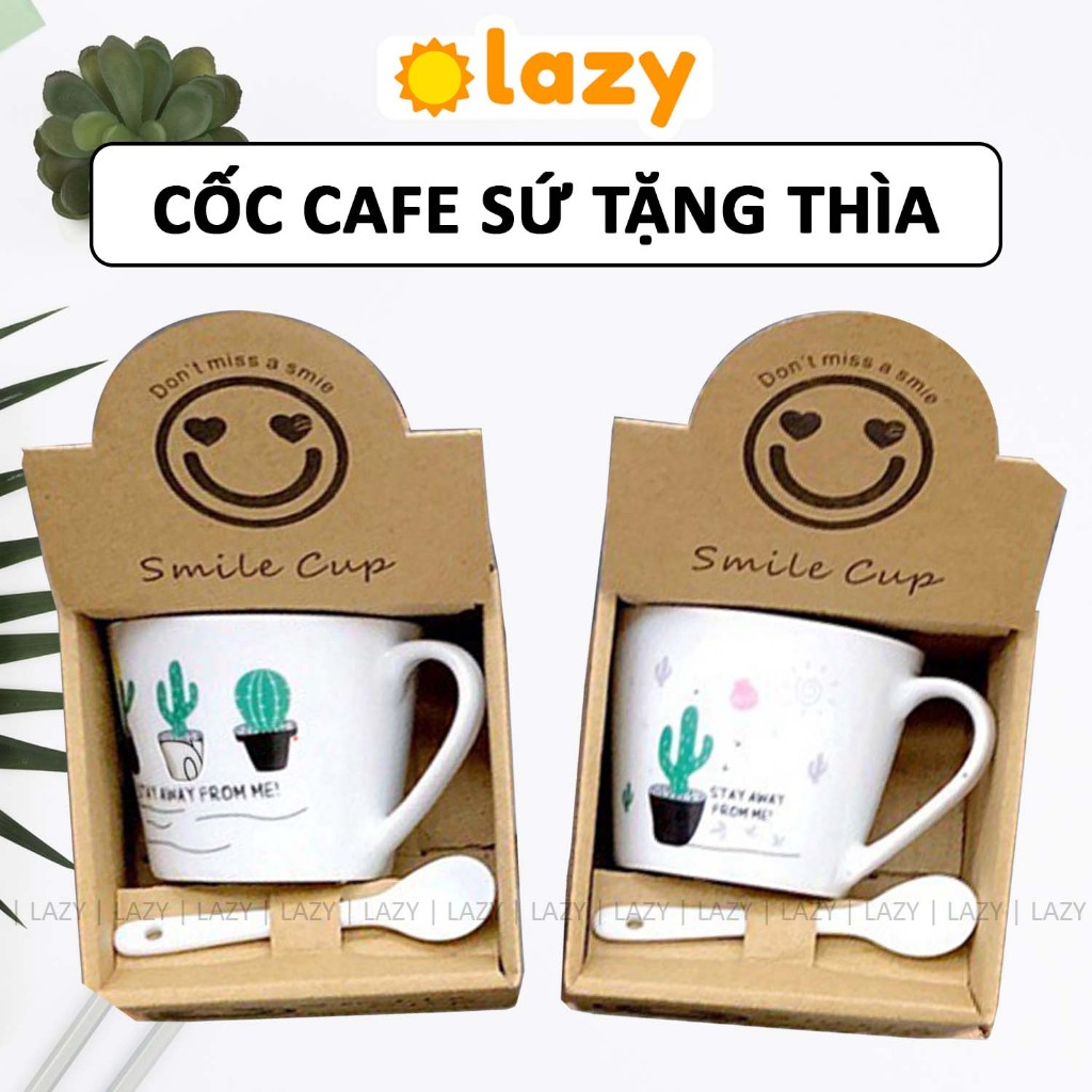 Cốc Sứ Đựng Cafe LAZY Cốc Sứ Quà Tặng Đựng Trà Nhiều Họa Tiết Dễ Thương Tặng Thìa Sứ DT250800101