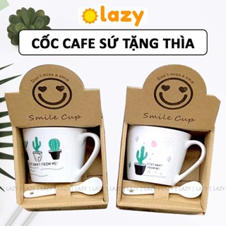 Cốc Sứ Đựng Cafe LAZY Cốc Sứ Quà Tặng Đựng Trà Nhiều Họa Tiết Dễ Thương Tặng Thìa Sứ DT250800101