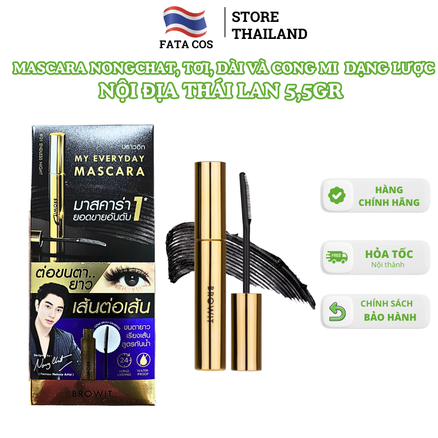 Mascara Nongchat, mascara siêu tơi dài và cong mi BROWIT dạng lược 5.5gr nội địa Thái Lan Fata Cos