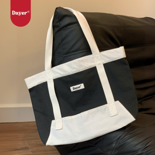 Túi Tote unisex DAYER nam nữ Vải Bố Canvas Kiểu dáng tối giản phối trắng đen form to rộng có khóa kéo và ngăn phụ