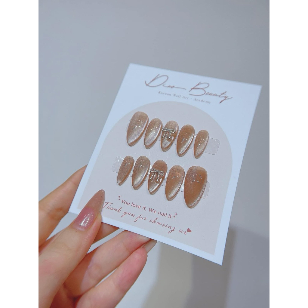 B164 Nailbox thiết kế thủ công thạch nâu mắt mèo siêu sáng đính charm nơ