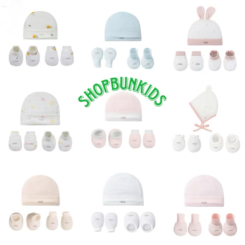 [ Nous ] Set Mũ bao tay, bao chân Nous sơ sinh, Phụ kiện sơ sinh Nous 0-3M