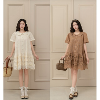  PETBYCHANG - Váy ren vintage cổ sen phối bèo tầng ngọt ngào tay ngắn dáng suông – PETBYCHANG 