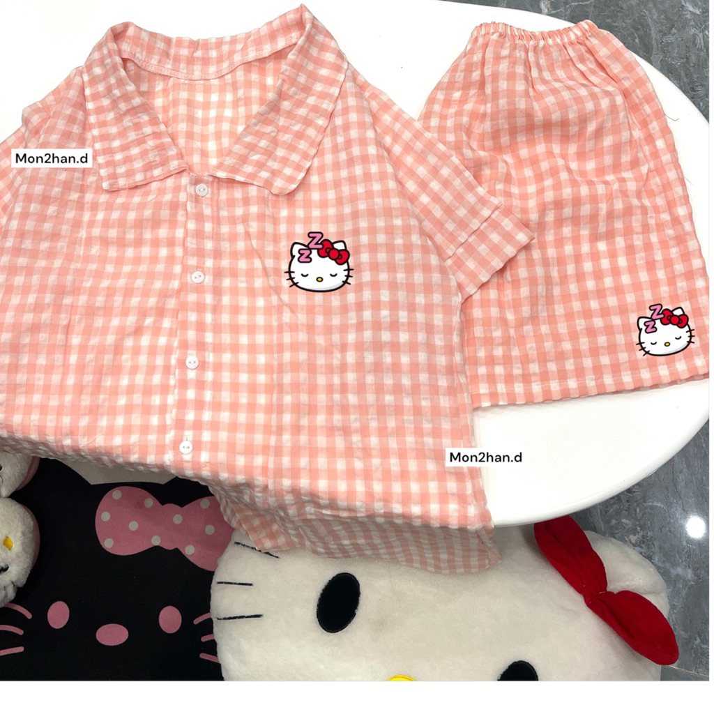 SET NGỦ CARO HỒNG HELLO KITTY FORM TO | BỘ CARO HỒNG KITTT